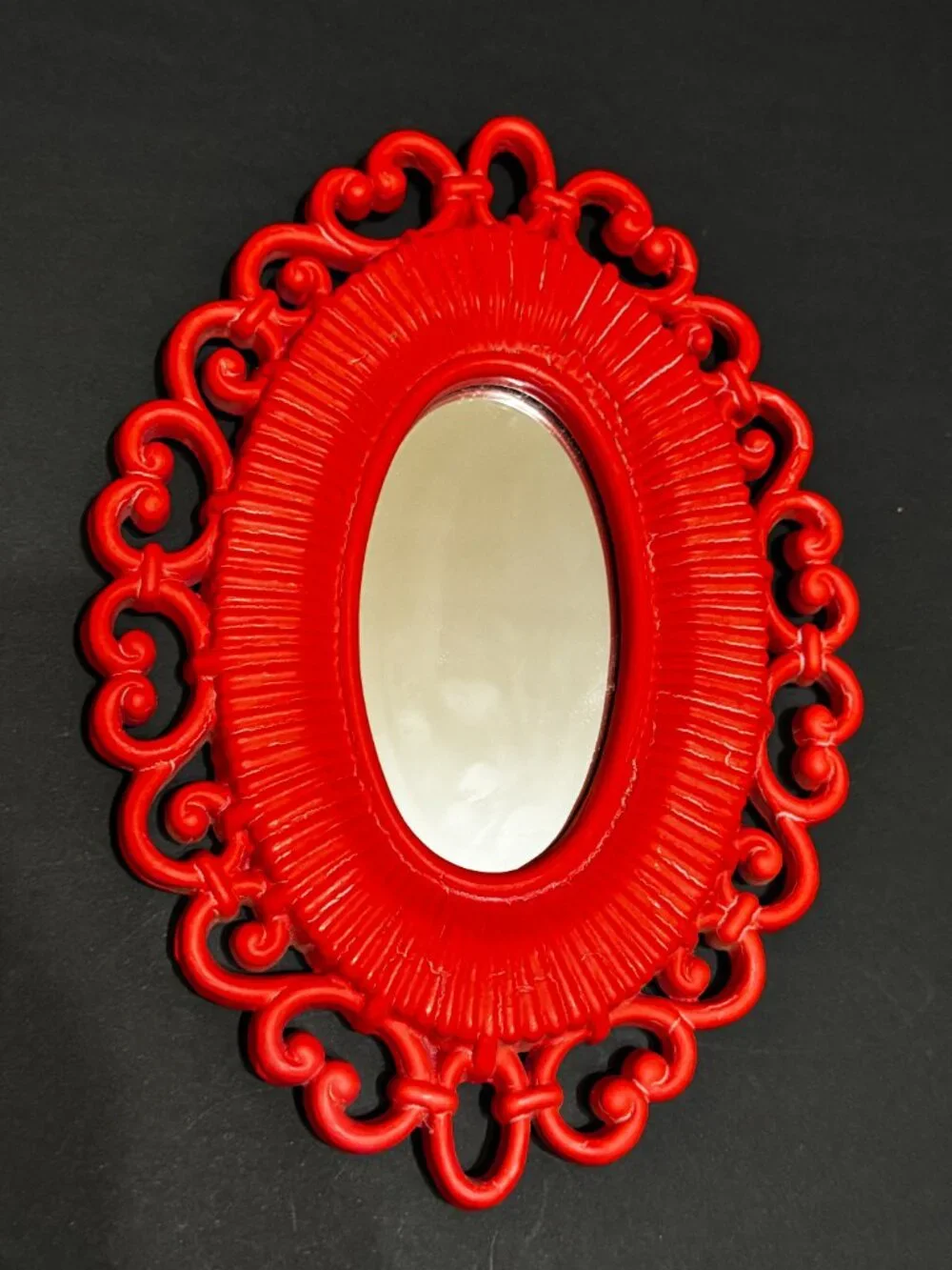 Homco x Syroco Dart Faux Rattan Oval Wall Mirror 2618, Red, Vintage Circa 1970